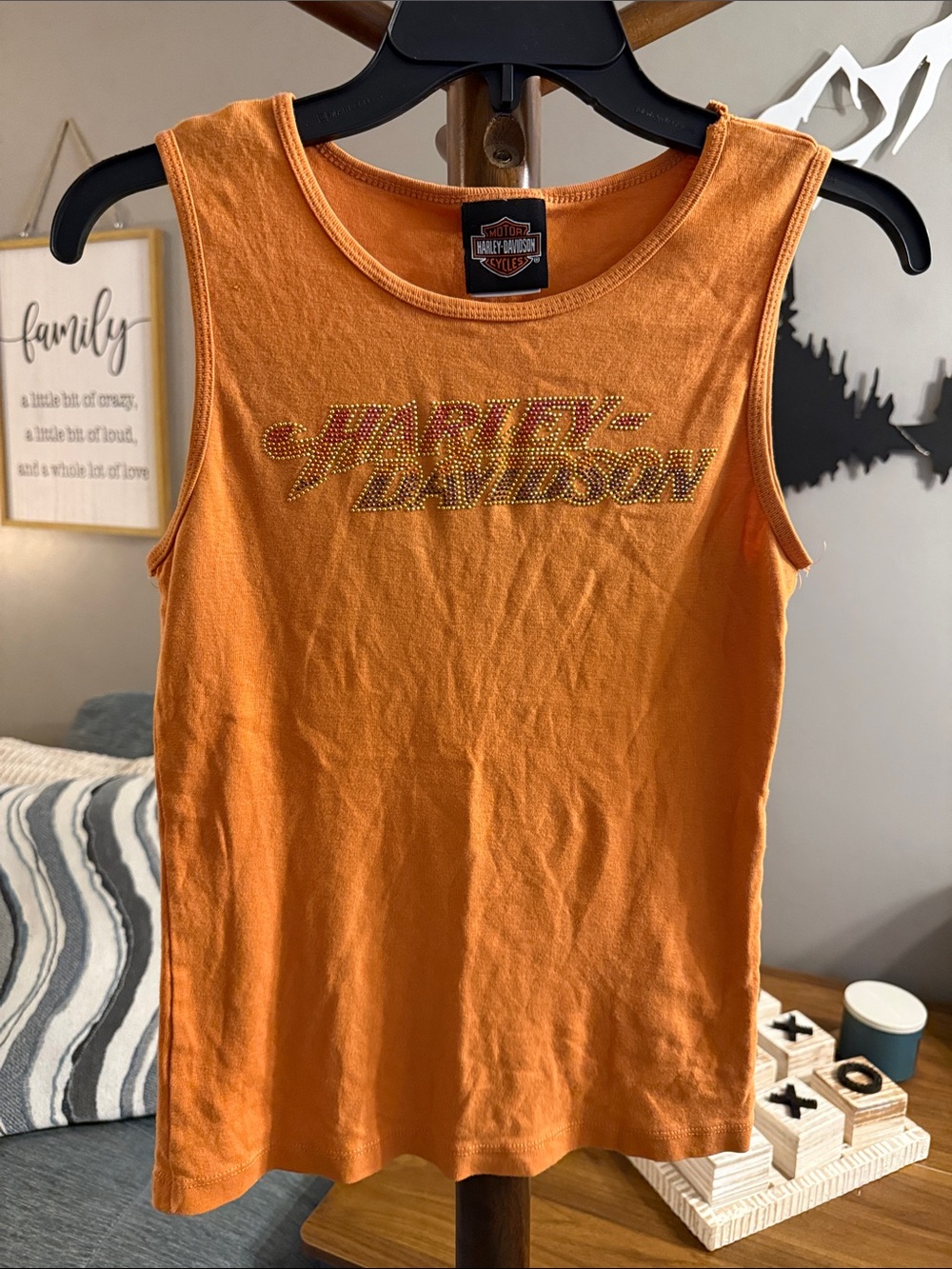 Harley-Davidson Orange Rhinestone Logo Tank